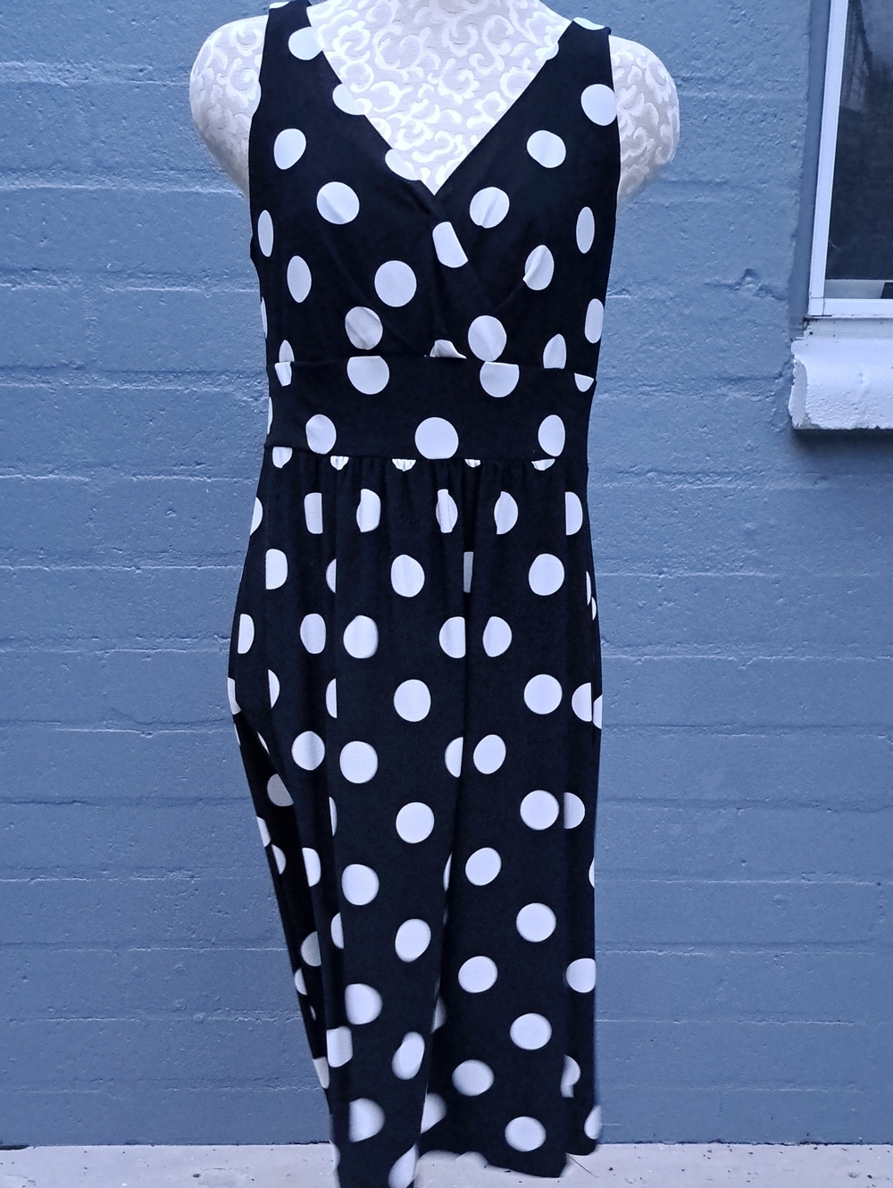 Chaps Black Dress with White Polka Dots